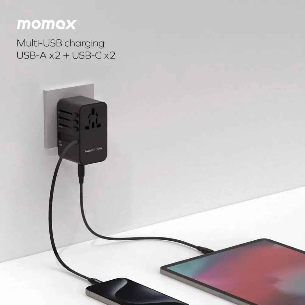 Momax 1-World 70W GaN 3 Ports Travel Charger