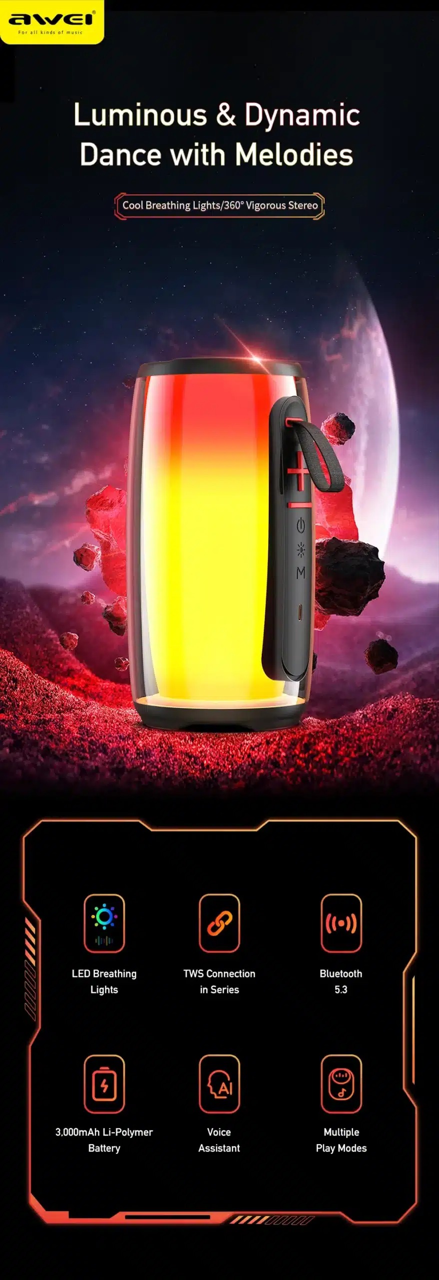 Awei Y528 Colourful Light Outdoor Wireless Speaker