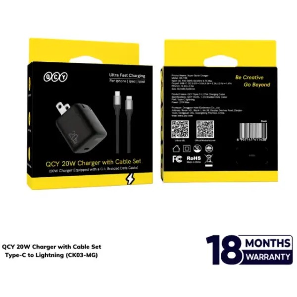 QCY 20W Charger with Cable Set Type-C to Lightning (CK03-MG)