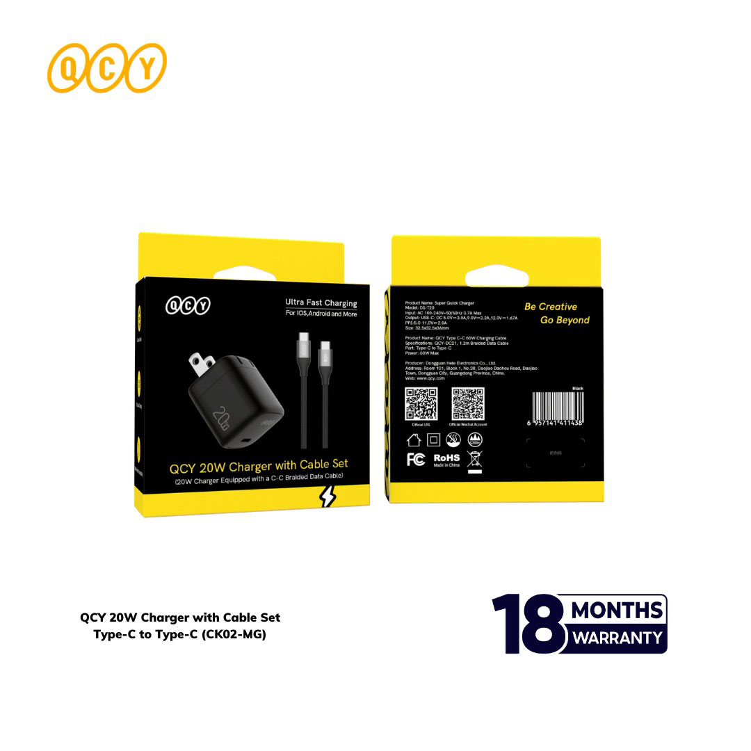 QCY 20W Charger with Cable Set Type-C to Type-C (CK02-MG)