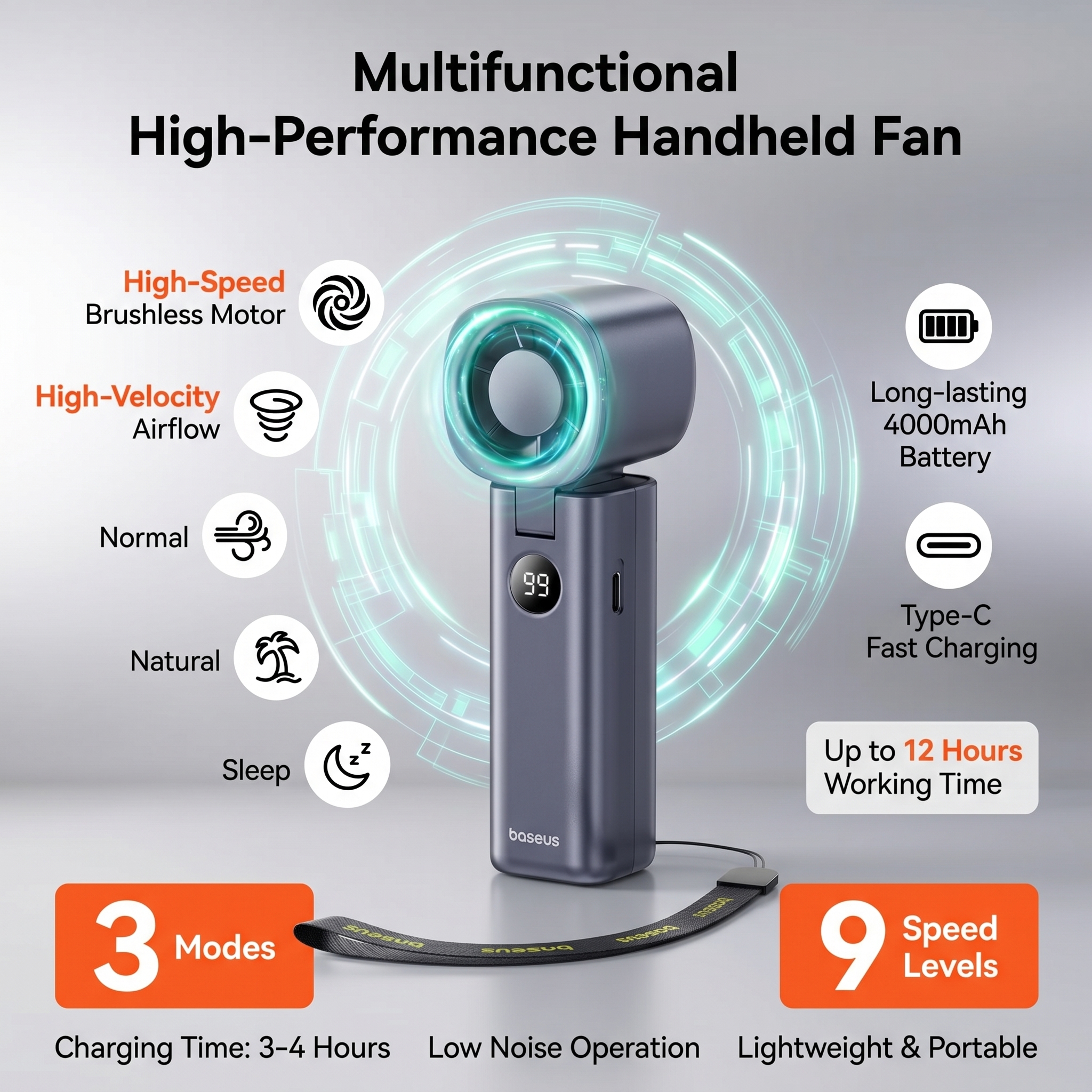 Baseus GoTrip DT1 High Speed Handheld Fan Best Features