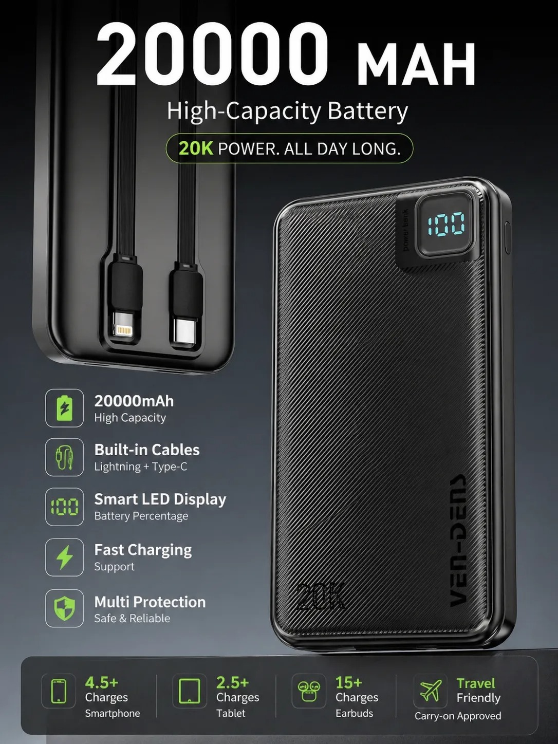 Vendens VD-PB042 20000mAh Power Bank Price in Bangladesh